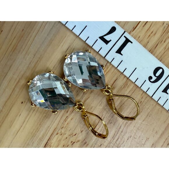 Joan Rivers Gold Tone Leverback Earrings With Faceted Clear Crystal Teardrops Fo - Picture 8 of 9